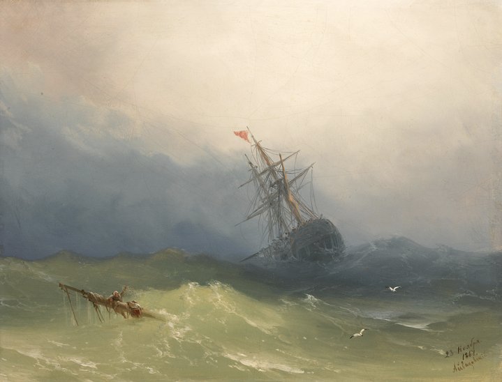 Ivan Aivazovsky, Sinking Ship in Stormy Waters, Sotheby's, Fabergé, Imperial & Revolutionary Art