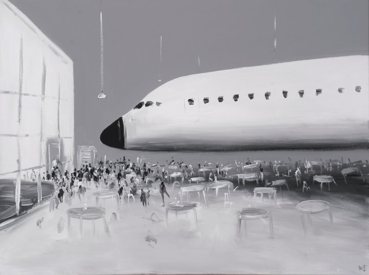 graphic art, contemporary art, interior, airplane