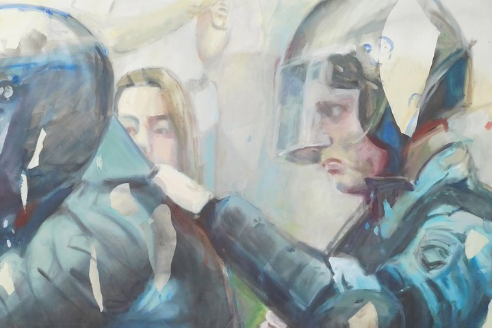 protest, police, painting