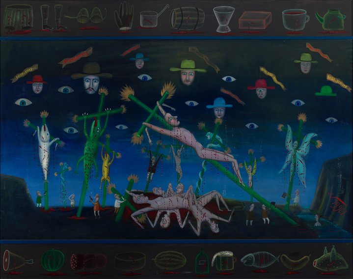 painting, contemporary art, crucifiction, triptych