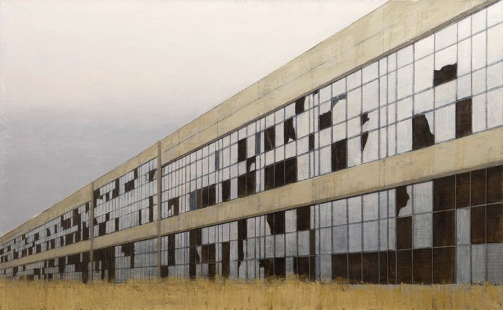 painting, realism, industrial, ruins, brutalism, architecture