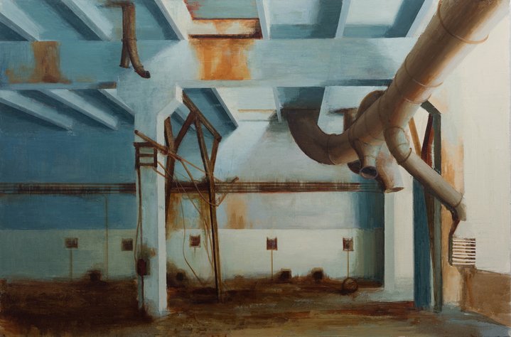 painting, realism, industrial, ruins, brutalism, architecture