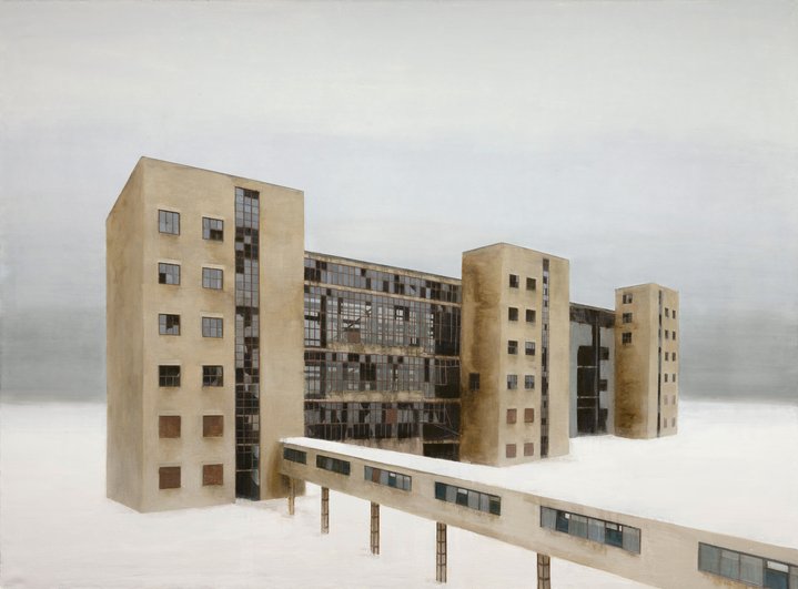 painting, realism, industrial, ruins, brutalism, architecture