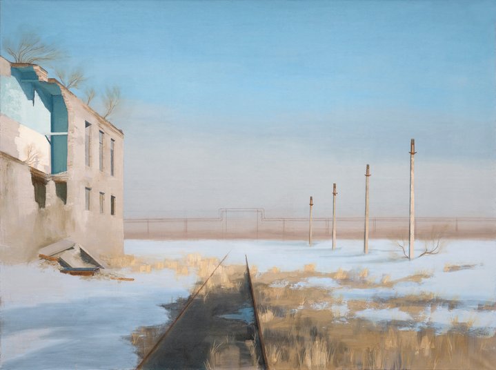 painting, realism, industrial, ruins, spring
