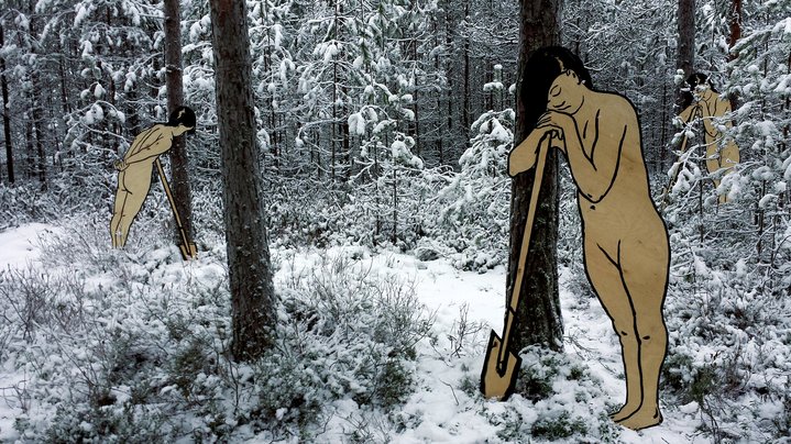 public art, installation, winter, snow, gardener