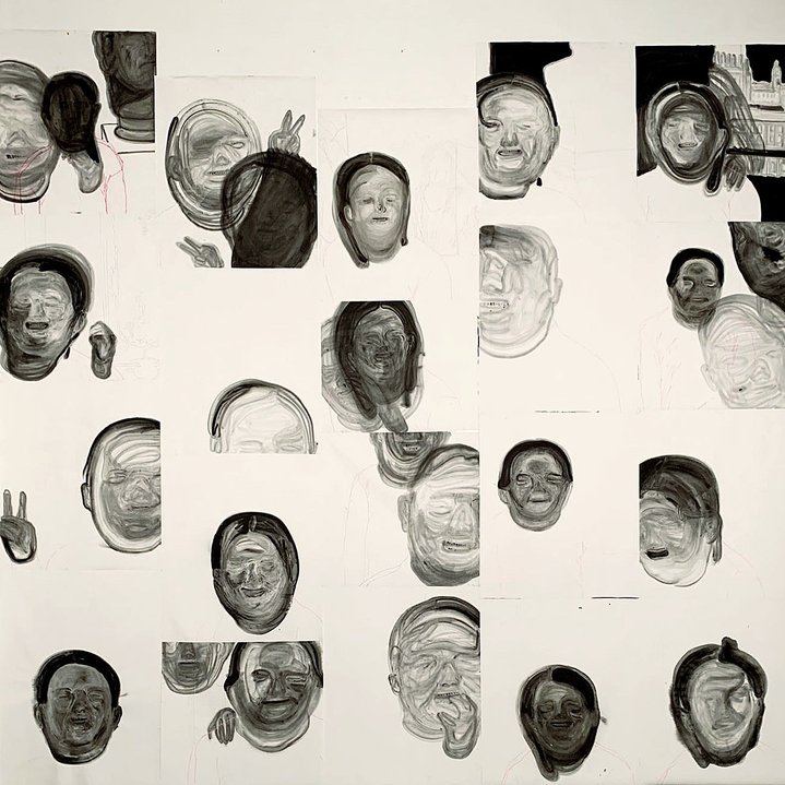 exhibition, graphic art, face, portrait