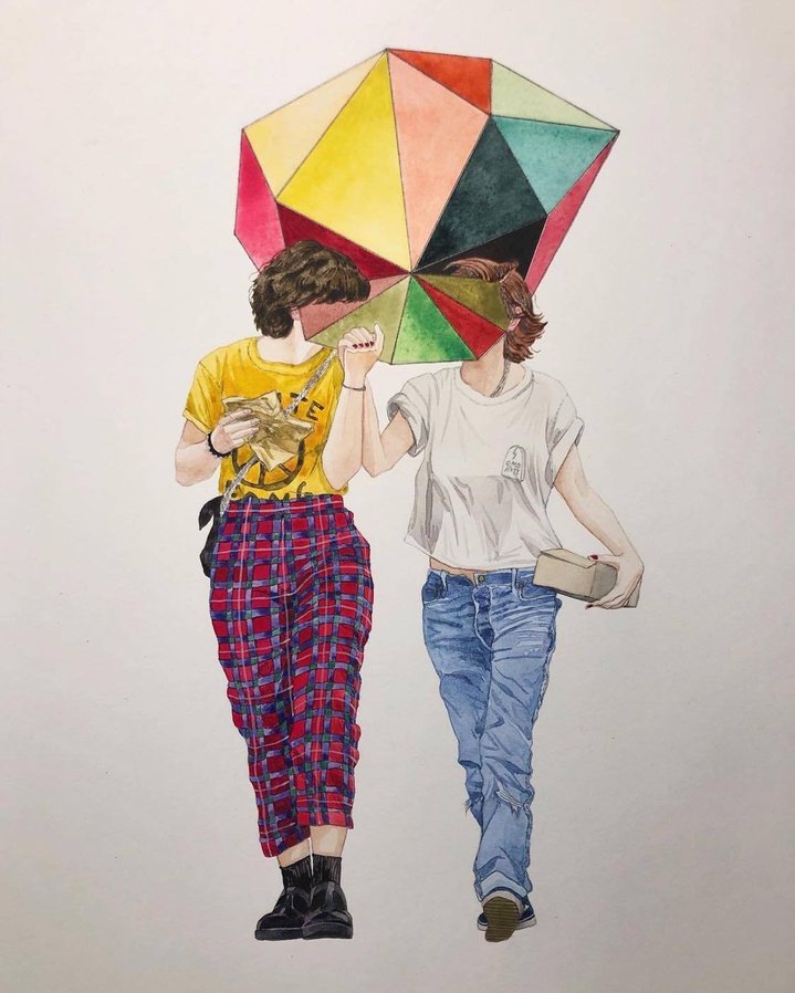 woman artist, kiss, graphic art, couple